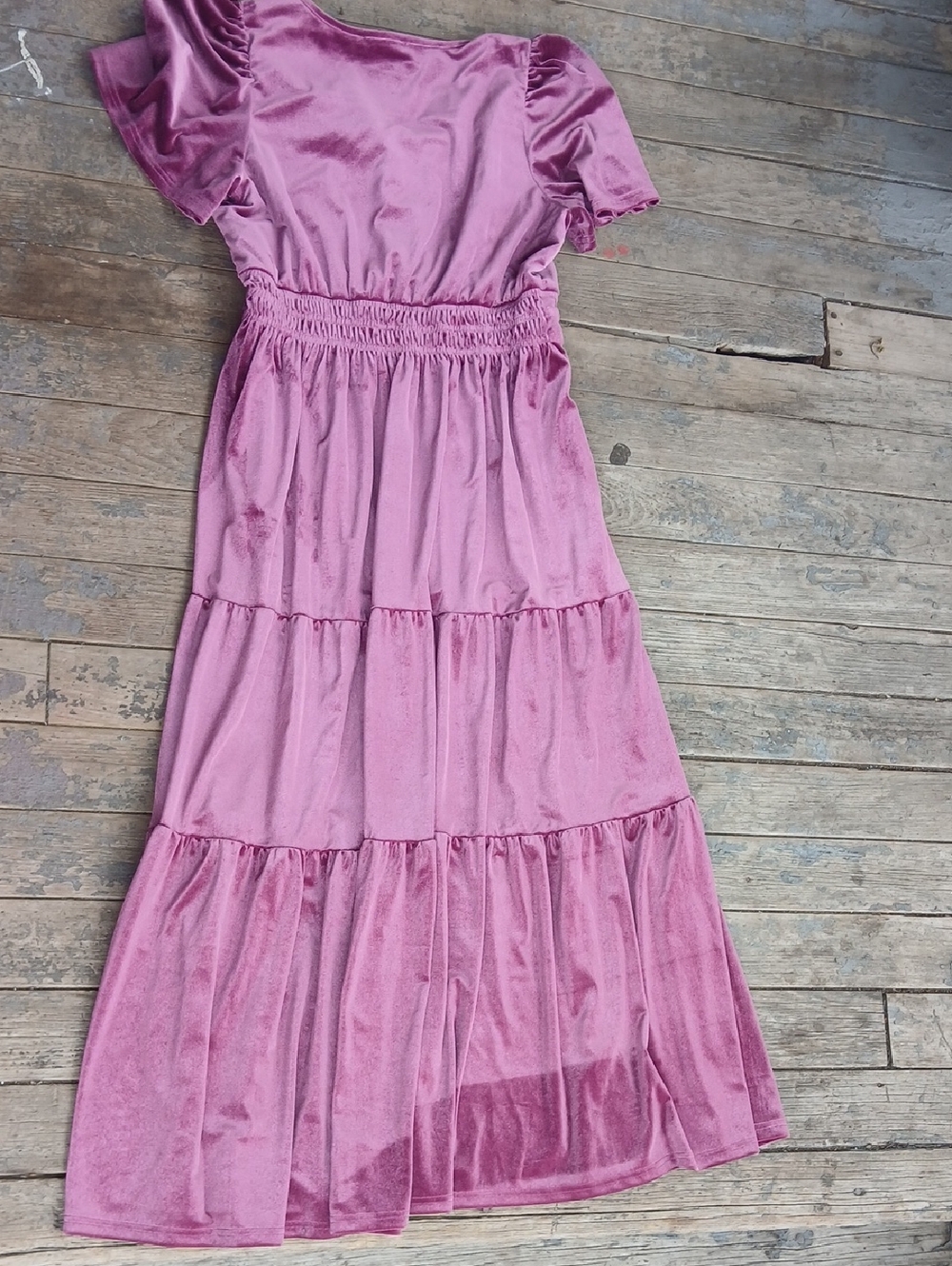 NWT See Amd Be Seen Mauve Velvet Tiered Maxi Dress Size Large - Picture 4 of 5